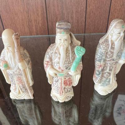 Trio Of Vintage Carved Resin Chinese Wisemen Figurines