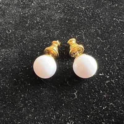 Monet White Bead Stud Earrings