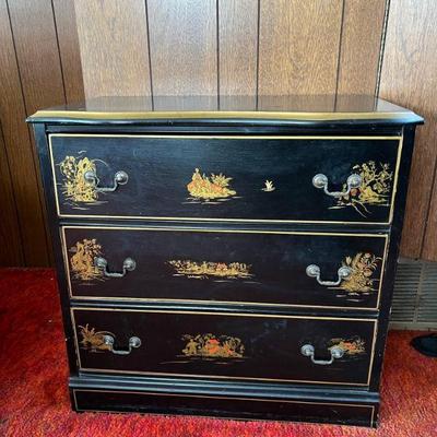 Three-drawer Chinoiserie Black Lacquer Dresser