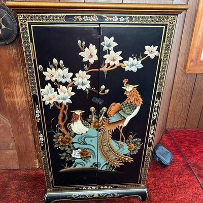 Black Lacquer Chinoiserie Console Cabinet