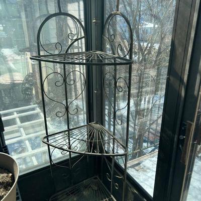 Vintage Scrolled Metal Corner Plant Stand