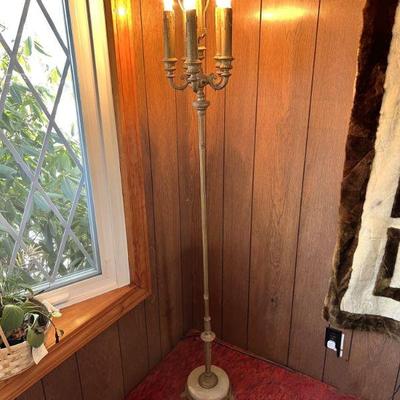 Vintage Alabaster Base Torchiere Style Floor Lamp