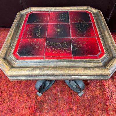Mid Century Red & Black Tile Top Table