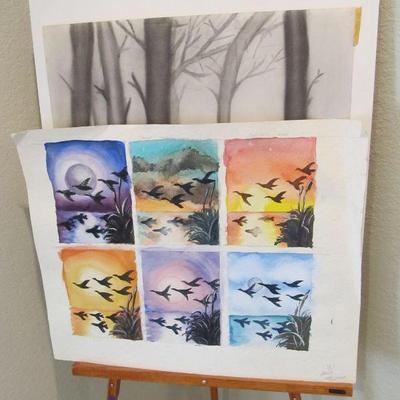 Several vintage hand-painted/drawn art pieces by a local Dallas artist. (Unframed)