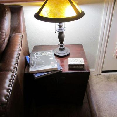 Arts & Crafts style bronzed metal lamps pair