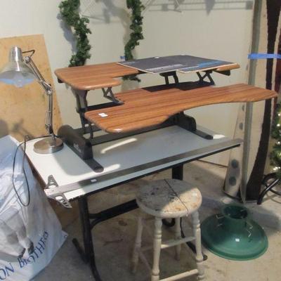 VARIDESK - stand or sit while working your option. Vintage 1980s drafting table & art supplies