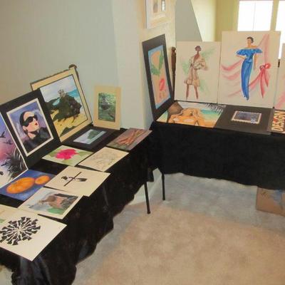 Several vintage hand-painted/drawn art pieces by a local Dallas artist. (Unframed)