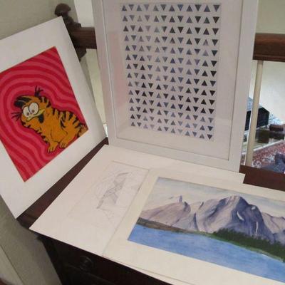 Several vintage hand-painted/drawn art pieces by a local Dallas artist. (Unframed)