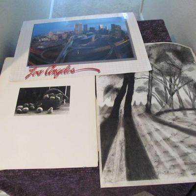 Several vintage hand-painted/drawn art pieces by a local Dallas artist. (Unframed)