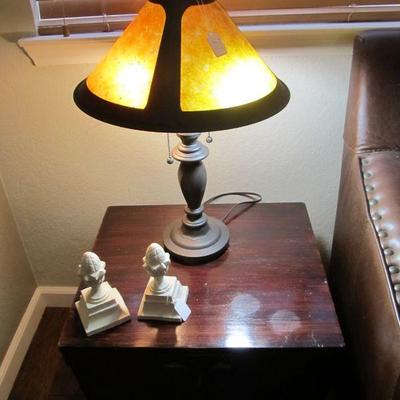 Arts & Crafts style bronzed metal lamps pair