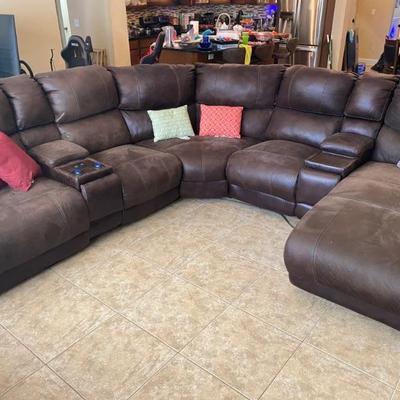 Brushed leather electric recline sectional sofa