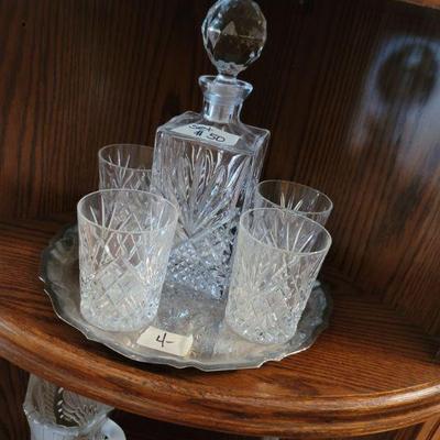 Crystal Decanter w/ 4 Glasses