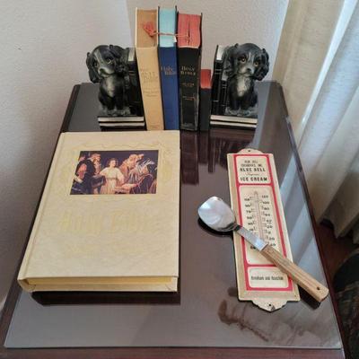 VIntage Blue Bell Thermometer & Ice Cream Scoop, Vintage Bibles