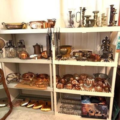 Copper collectibles, candle sticks