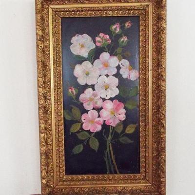 HANDPAINTED PINK FLOWERS UNDER GLASS
