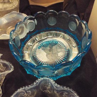 FOSTORIA BLUE COIN PATTERN DISH

