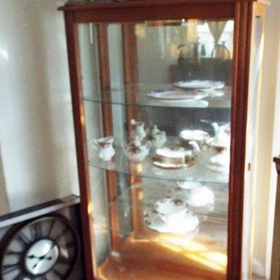 CURVED FRON GLASS AND OAK CABINET CURIO
