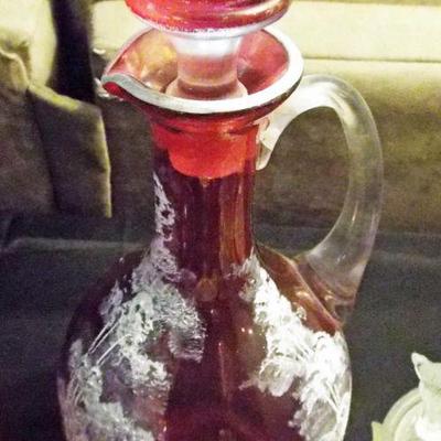 ANTIQUE WESTMORELAND MARY GREGORY CRANBERRY WITH ELK, STAG DEER CRUET
