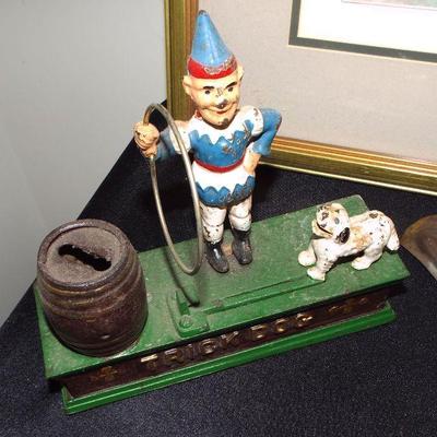 TRICK DOG CAST IRON MECHANICAL BANK TAIWAN NEEDS WORK
