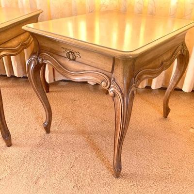 Pr. of Weiman carved one dr. end tables