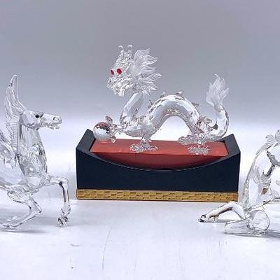 Swarovski â€œ Fabulous Creature Seriesâ€. Unicorn, Chinese dragon w/ stand and Pegasus
