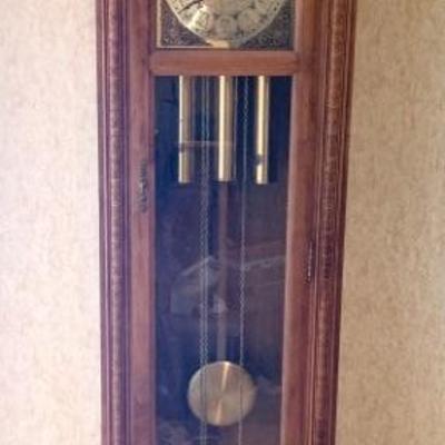 Seth Thomas tall case clock. Itâ€™s been chiming away while we set up