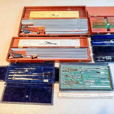 (lot) Drafting equipment: Leroy Sets, Drafting Sets, Proportional Dividers, Ink Pens, etc. Good