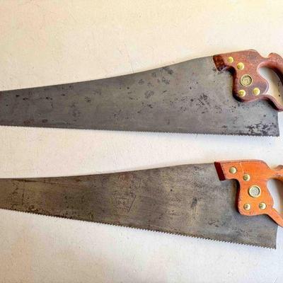 (lot) Disston D-8 rip saw, 5Â½ point, and Disston D-8 X-cut saw, 8 point, sharpened by Tom Law, Good+