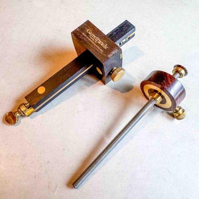 (lot) Garrett Wade Ebony Mortice Gauge, and shop made wheel cutting gauge, Excellent