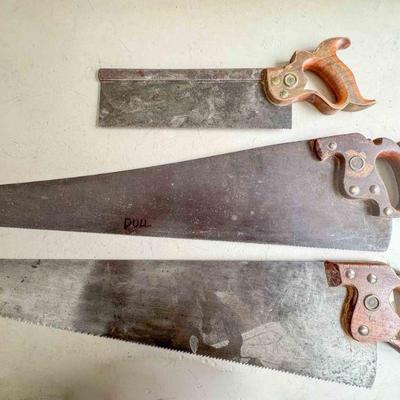 Saws: Disston #7, 6 point x-cut, and Richardson 10 point, x-cut, OK