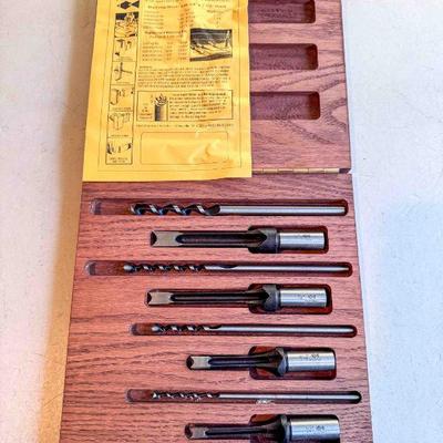 (set) 4-piece Fisch, Austria Mortising Chisel and Bit set, in wood case, New