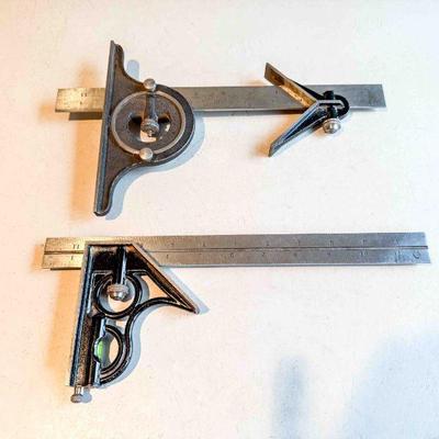 (lot) Brown and Sharp Combo. Square with center and protractor heads, Union Combo. Square Good+