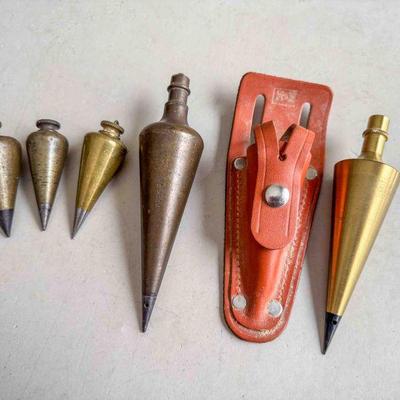 (lot) Plumb Bobs, K&E and others, one has leather case, Good +
