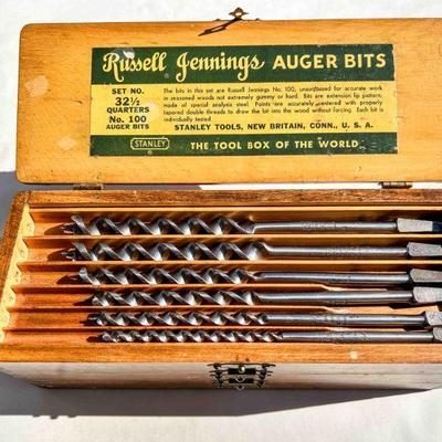 Set of 9 Russell Jennings auger bits with Stanley rectangular logo
