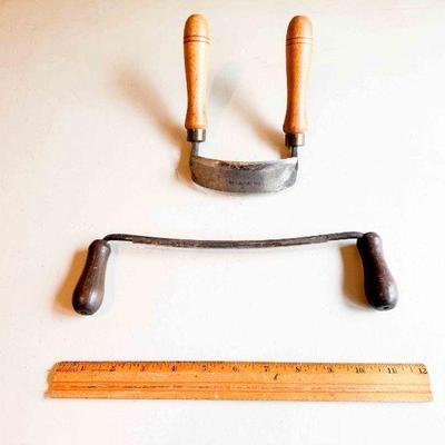 (lot) Small 7â€ unmarked drawknife, sharp, and Scorp by Wm. Johnson Inc., sharp, Good+