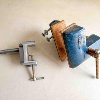 Stanley No. 700 Bench Mounted Vise; and Corner Clamp, unknown maker, Good