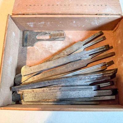 Lot of 15 plow plane blades, various sizes and makers, and a Stanley 78 blade, Fair to Good