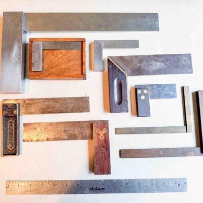 (lot) Assorted metal squares, Stanley, Disston, and others, Good