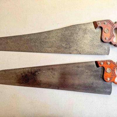 (lot) Disston 112 rip saw 6 point, and Disston No.12 x-cut saw 8 point, Tom Law sharpened, Good+