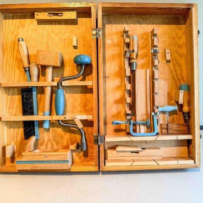 (set) Handy-Andy Tool Chest, from Handy MFG Co., some tools, Fair to Good