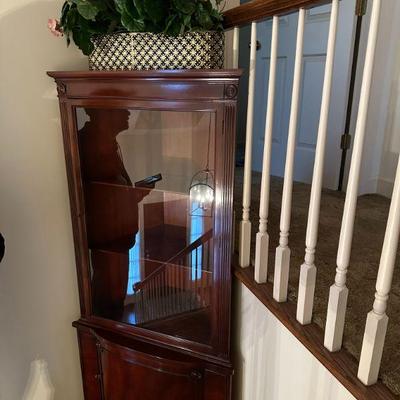 Mahogany Corner Cabinet with Glass Front & Key