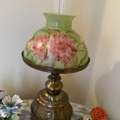Vintage Brass & Hand Painted Glass Lamp
