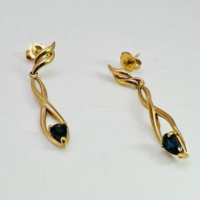 Pair Of Sparkling Blue 10K Gold Earrings
