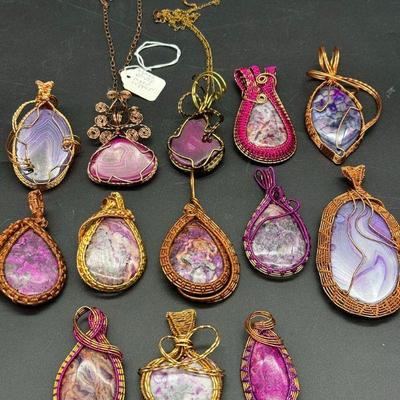 Handmade wrapped mineral pendants jewelry