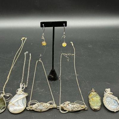 Handmade wrapped mineral pendants jewelry Sterling Silver Wire