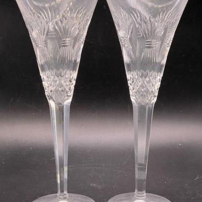 Pair Of Waterford Crystal Millennium Collection Prosperity Toasting Flutes Circa 2000
