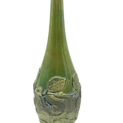 16-inch Tall Green Leaf Relief Vase

