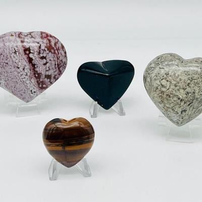 (4) Polished Heart Shaped Minerals
Tigers eye, obsidian, & more