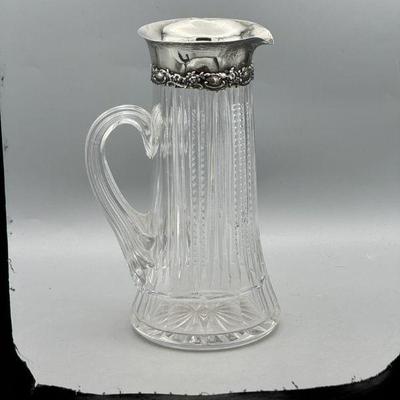 UV Reactive Hand-Blown Glass Pitcher With Vintage Sterling Silver Collar By B.B. & B. Co.
