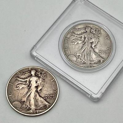 (2) Silver Walking Liberty Half Dollar Coins 1944 1943
